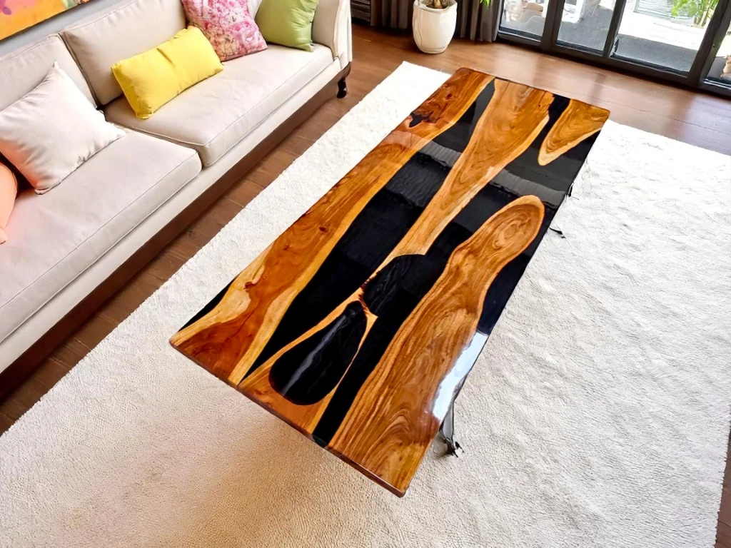 Elegant Black River Table – Solid Wood & Epoxy Masterpiece